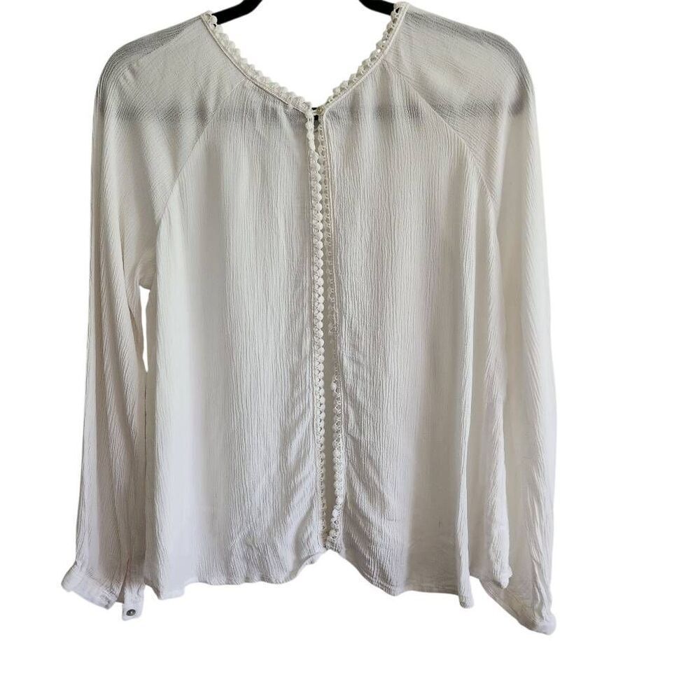 Freebird Top Blouse Womens Medium Boho Gauze Crochet Lace Trim Open Back